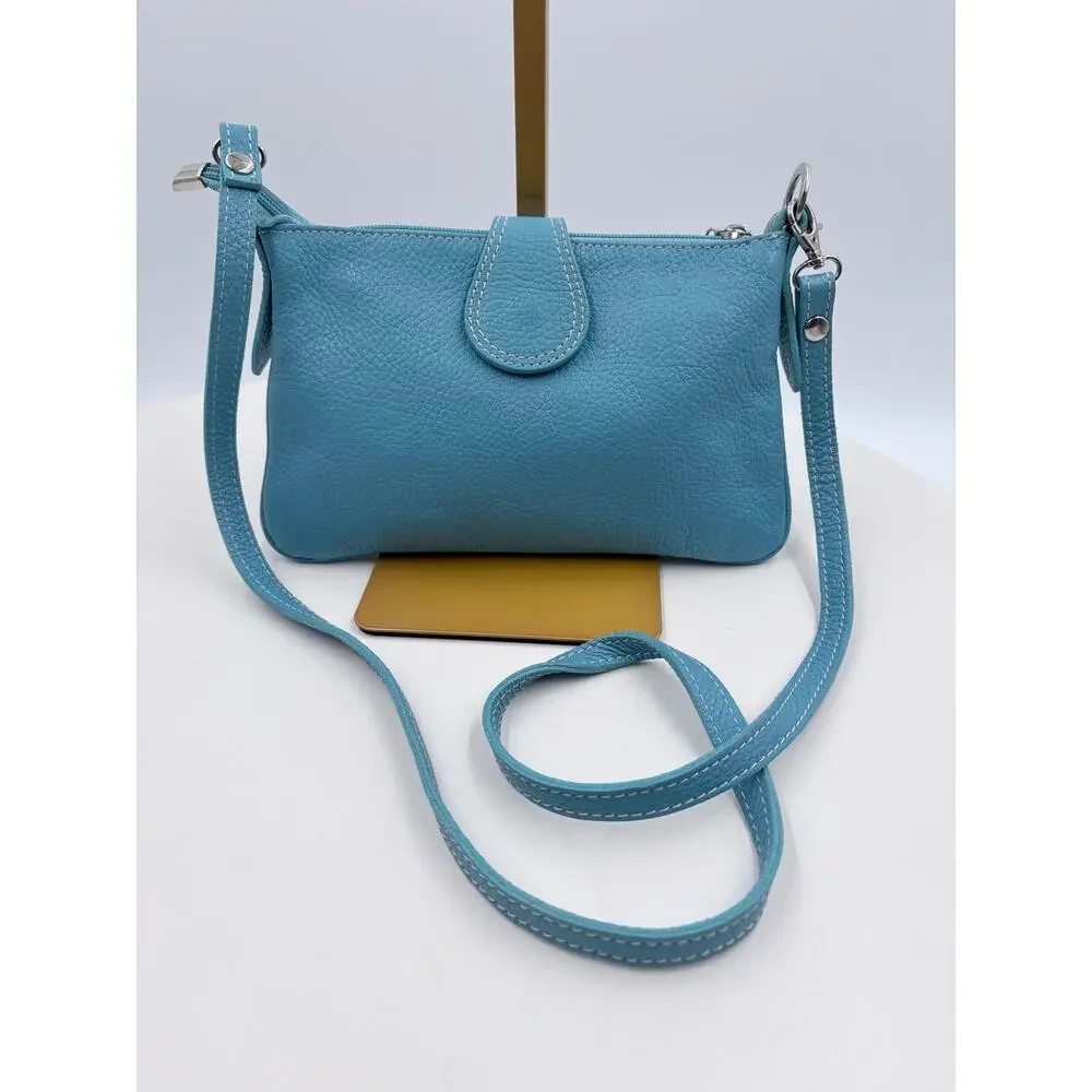 Vera Pelle Italian Baby Blue Crossbody purse